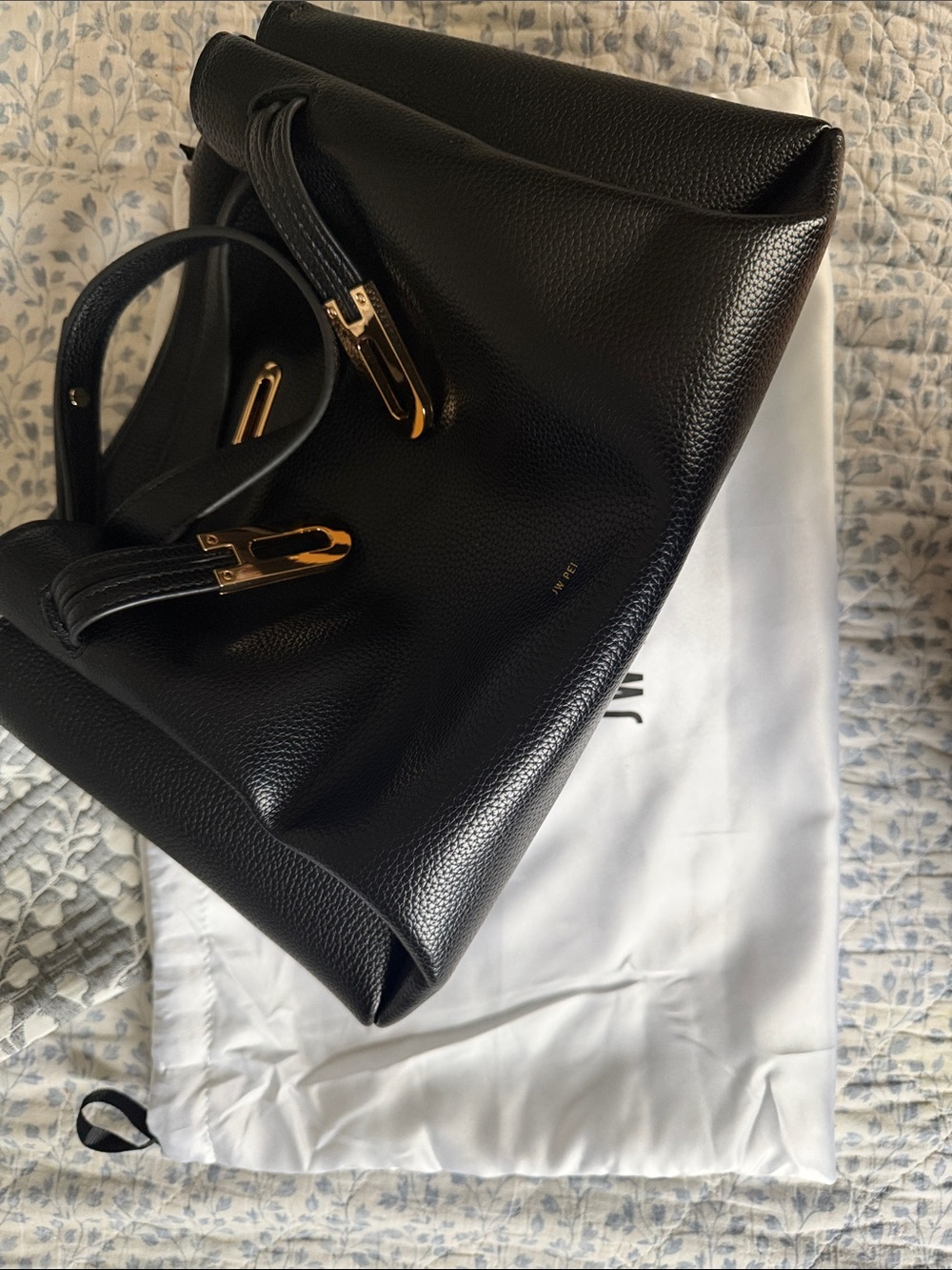 Rhea Pebbled Double Buckle Shoulder Bag - Black